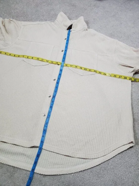 AERIE LumberJane Waffle Shirt Oversized Boxy Button Front Cream Women's Large - Picture 11 of 11